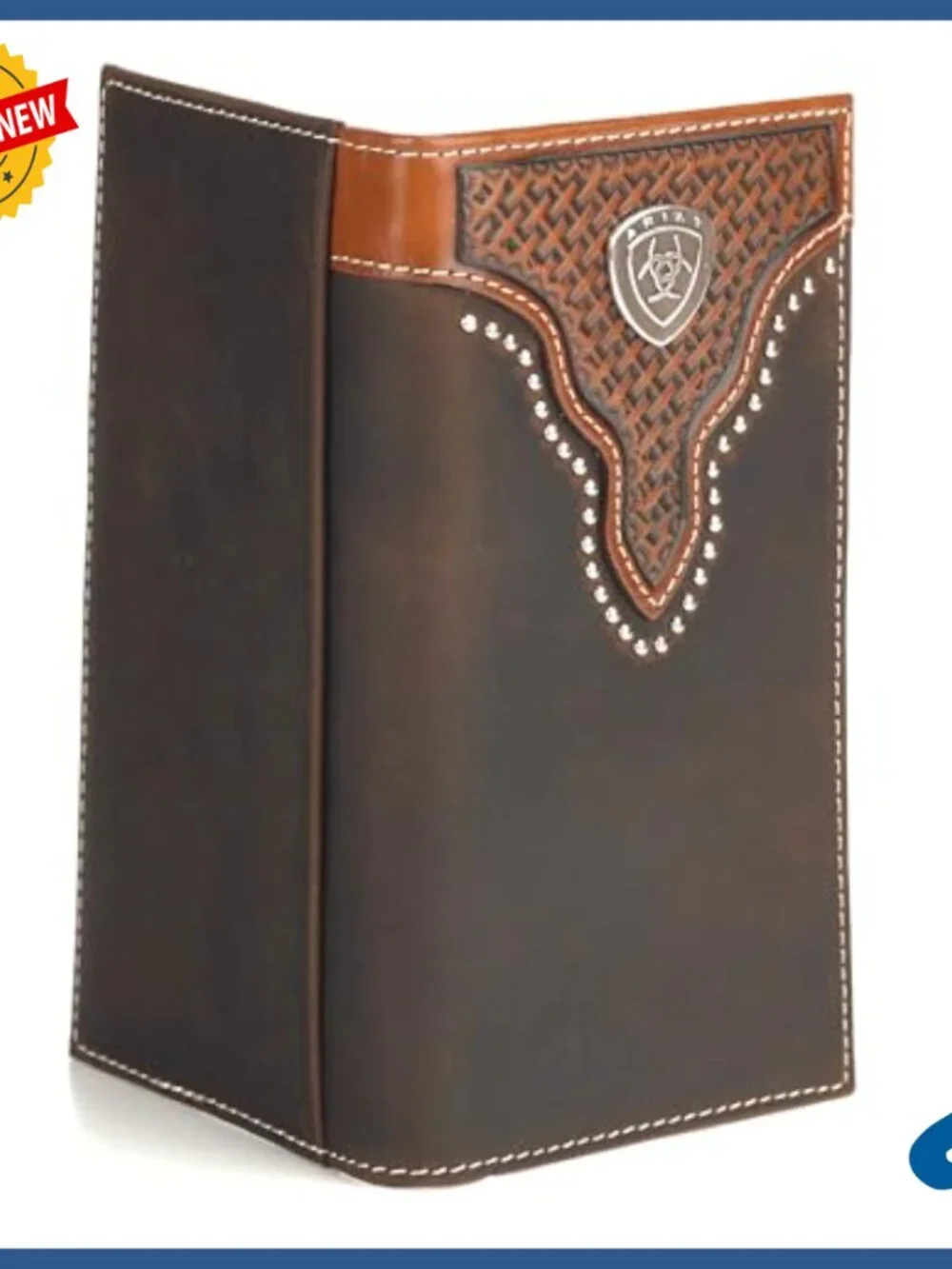 Genuine Leather Western Bifold Wallet with Stud Trim and ID Window